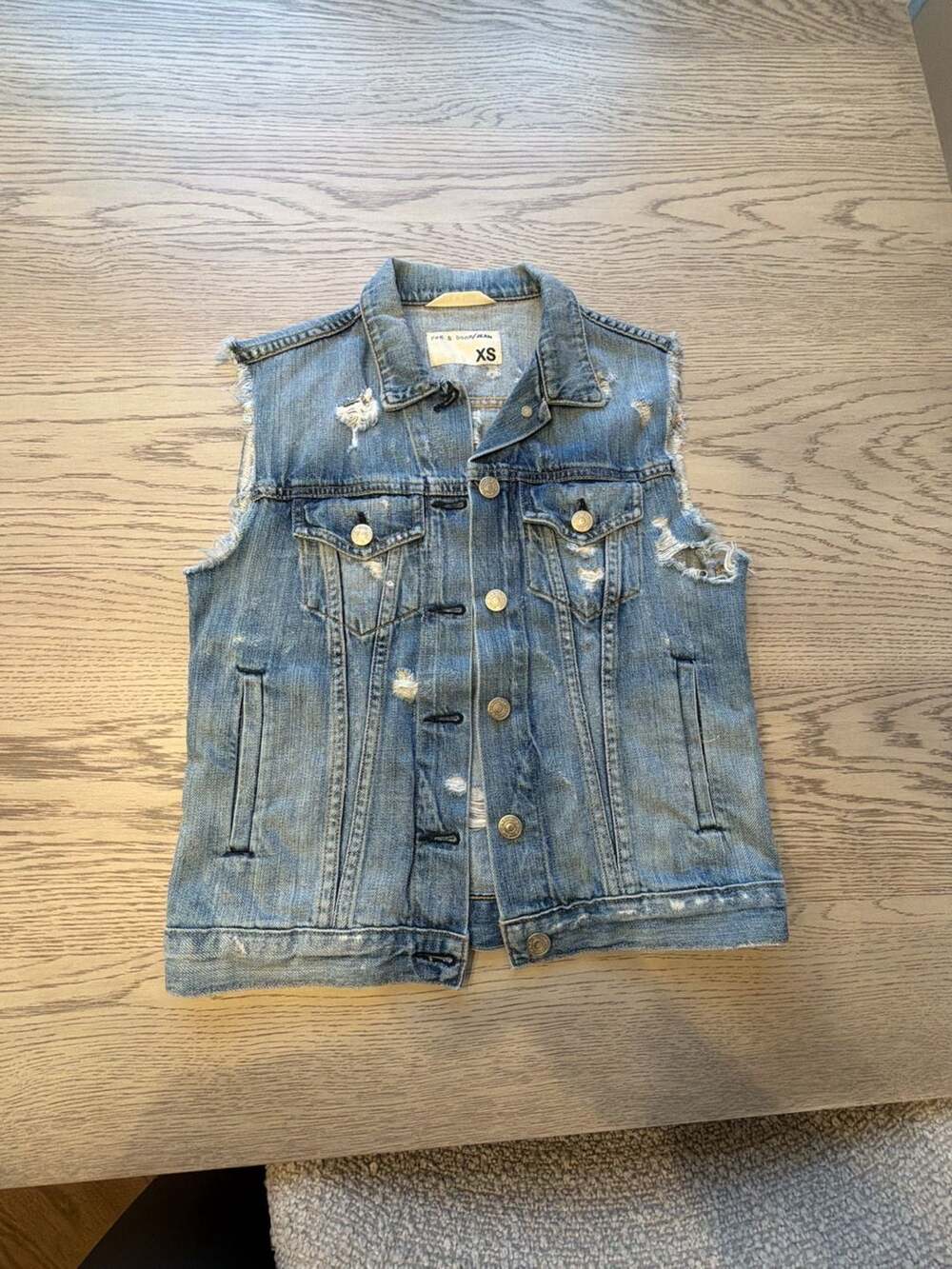 Rag & Bone Distressed Denim Vest Size XS Blue Cut Off Sleeveless Jacket